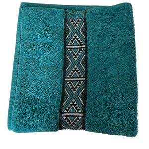 Vintage Fieldcrest Teal Southwestern Aztec Cotton Bath Towel 45 X 25” USA Made